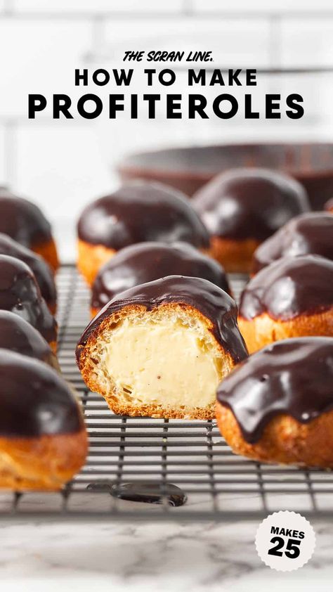 Chocolate Profiteroles Easy Profiteroles Recipe, Profiteroles Recipe Choux Pastry, Perfiteroles Recipe, Vegan Profiteroles, Christmas Profiteroles, Hazelnut Profiteroles, Mini Profiteroles, Profiterole Recipe, Impressive Cookies