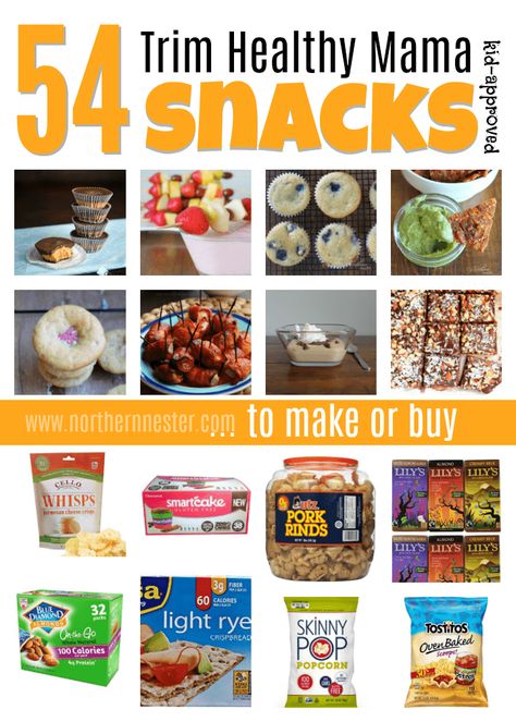 Here are 54 {kid-approved} Trim Healthy Mama Snacks for every fuel type that you can make yourself or buy pre-packaged! Sweet or savory, salty and crunchy - they're all here. Trim Healthy Mama Snacks, Trim Healthy Mama Diet, Trim Healthy Recipes, Trim Healthy Mama Plan, Trim Healthy Momma, Healthy Snacks To Buy, Food And Snacks, Desserts Keto, Healthy Sweet Snacks