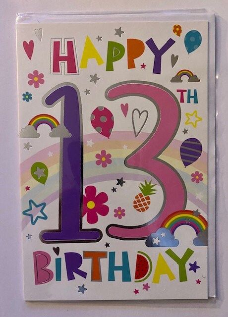 Happy 13th Birthday Card Happy Birthday 13 Girl, Happy 13th Birthday Girl, Text Balloon, Old Birthday Cards, Happy 13th Birthday, Teenager Birthday, Rainbow Writing, Birthday Badge