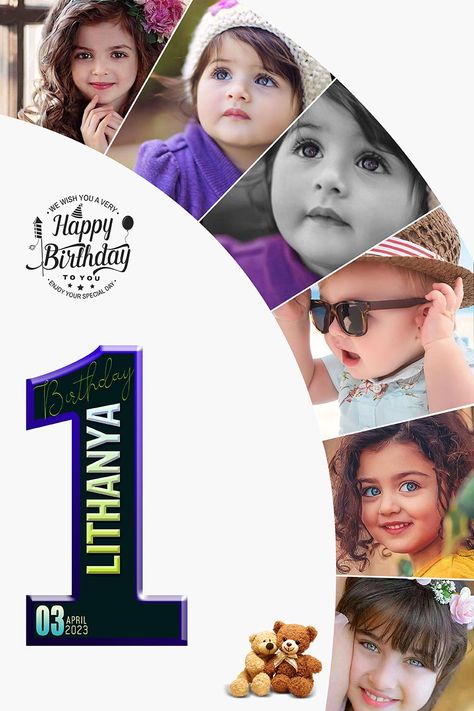 Baby’s 1st Birthday Customized Collage Photo Frame – Free PSD Template - DG MOCKUP Birthday Photo Frame Collage, Photo Gifts Ideas, Photoshop Collage Template, Indian Wedding Album Design, Biker Photos, Instagram Mockup, Paint Splash Background, Collage Photo Frame, Psd Free Photoshop