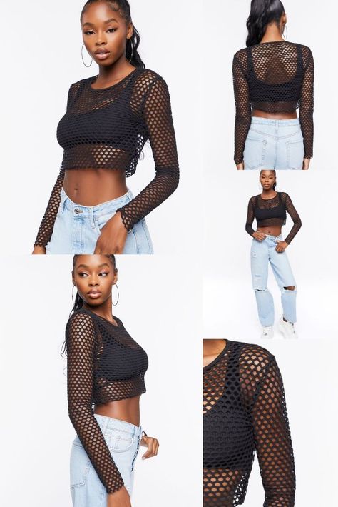 Net Crop Top, Net Top, Mesh Netting, Beachwear Fashion, Spring Street Style, Street Styles, Spring Fashion, What To Wear, Capri Pants