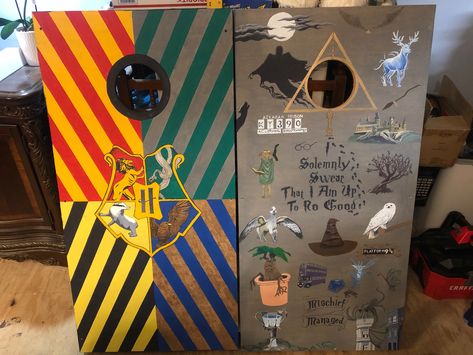 Harry Potter Cornhole Boards, Harry Potter Parking Spot Painting, Corn Hole Boards Paint Ideas, Lord Of The Rings Cornhole Boards, Corn Hole Boards Designs Paint, Painted Corn Hole Boards, Park Wedding Reception, Cornhole Boards Designs, Yard Games