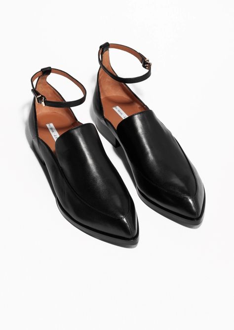 & Other Stories | Ankle Strap Leather Loafers Leather Flat Shoes, Crazy Shoes, Shoe Obsession, Shoe Lover, Ankle Straps, Black Flats, Suho, Beautiful Shoes, Leather Loafers