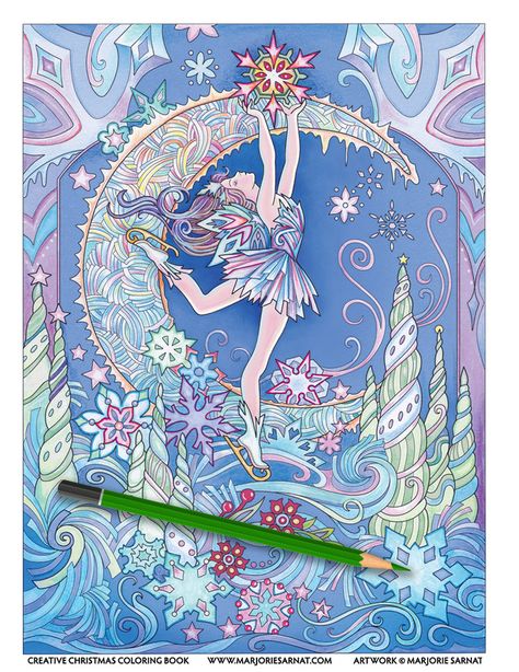 Ice Dancer Kissing Under The Mistletoe, Magical Fairies, Fairy Coloring Book, Creative Haven Coloring Books, Marjorie Sarnat, Christmas Carolers, Christmas Cover, Christmas Coloring Books, Fairy Coloring