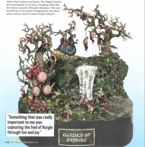 White Dwarf 434 (9-2018) - The Garden of Nurgle, by Giuseppe Chiafele Warhammer Conversion, 40k Nurgle, Game Workshop, Scenery Paintings, Display Boxes, Miniature Art, Warhammer 40k, Painting Ideas, The Garden