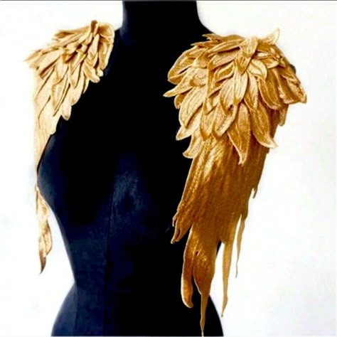 Angel Wing Neckline Lace Trim Applique Embroidery Angel Wing Nwt Gold Gold Satin Gloves Nwt Embroidery Angel, Ali D'angelo, Robe Diy, Fantasy Ball, Applique Sewing, Sewing Collars, Angel Feathers, Gold Angel Wings, Diy Wedding Dress