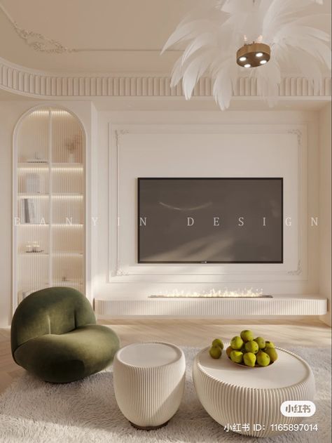 Arched Recessed Wall Ideas, Media Wall With Panelling Either Side, Parisian Tv Wall, Curved Media Wall, Small Wall Tv Unit Design Modern, Arched Tv Wall, Wall Inspo Living Room, Arch Tv Wall, Arch Tv Unit