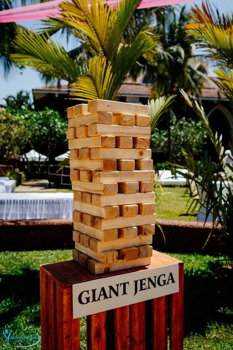 Mehendi Games Ideas, Jenga For Wedding, Mehendi Games, Rangla Punjab, Giant Jenga Wedding Guest Book, Large Jenga Diy Backyard Games, Big Jenga, Large Jenga, Wedding Giant Jenga