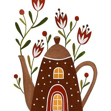 "Teapot house" Postcard for Sale by Laorel | Redbubble Tea Pot Illustration, Teapot House, Tea Pots Art, Painted Teapot, Inspired Illustration, Gouache Illustrations, House Illustration, Hand Painted Stones, Floral Illustration