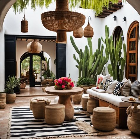 🇲🇽 My @gilherrera twist of Modern Mexican Hacienda Foyer Entryway to Outdoor Patio with a Tulum Touch . At CoLores Decor Our team is constantly experimenting with textures & “WOW” styles for a UNIQUE statement design for any room…Introducing TOP 🇲🇽 MeXican Artisan Design & CATAPULTING our culture’s Talent through the vision of our founder, GiL Herrera @giLherrera ♥️ . You think you know MeXican Artisan Design, but you have NO IDEA how PASSIONATE , CREATIVE, MASTERFUL, & HARD-WORKING MY PEOPLE... Mexican Living Room Decor Hacienda Style, Mexican Outdoor Decor, Modern Mexican Hacienda, Modern Mexican Decor, Modern Mexican Home Decor, Modern Mexican Home, Log Home Interior, Beautiful Outdoor Furniture, Backyard Creations