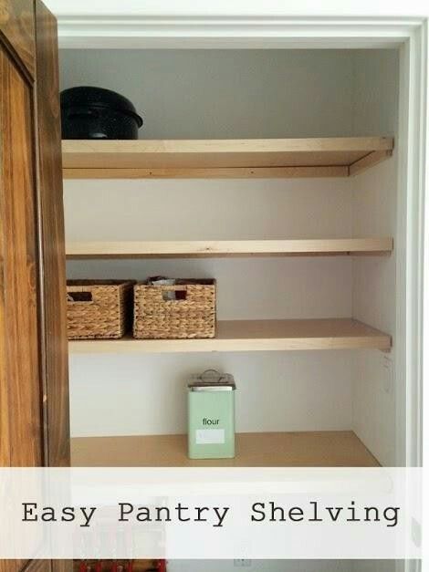 4 foot wide closet pantry Plywood Pantry Shelves, Diy Pantry Shelves, Wardrobe Shelving, Design My Kitchen, Closet Shelving, Closet Built Ins, Pantry Shelves, Built In Pantry, Custom Pantry