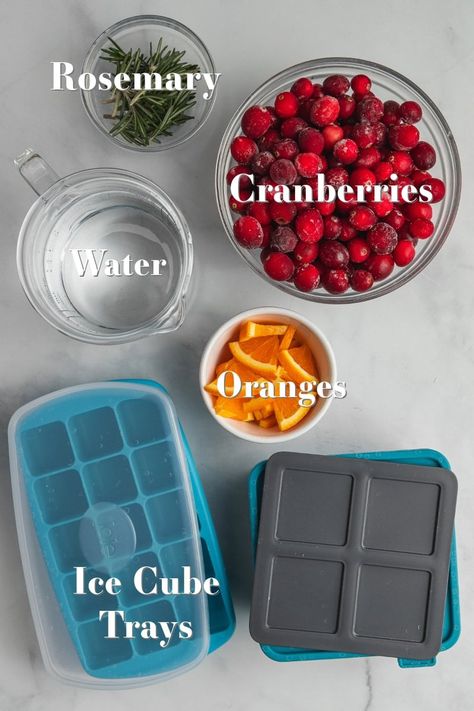 Orange Ice Cube Mimosas, Holiday Mimosa Ice Cubes, Christmas Mimosa Ice Cubes, Mimosa Ice Cubes Christmas, Cranberry Rosemary Ice Cubes, Cranberry Ice Cubes Holiday Drinks, Festive Ice Cubes, Holiday Ice Cubes, Christmas Ice Cubes