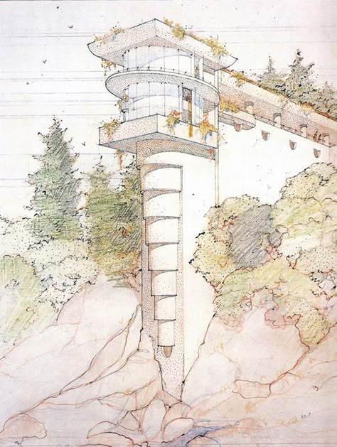 Frank Lloyd Wright Drawings, Croquis Architecture, Architecture Art Nouveau, Frank Lloyd Wright Architecture, Frank Lloyd Wright Buildings, Frank Lloyd Wright Design, Architecture Collection, Norman Foster, House Sketch