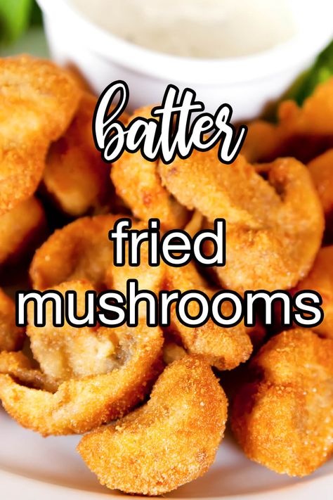 Batter Fried Mushrooms - Make this restaurant-worthy appetizer in your own kitchen. A parmesan, egg and flour batter gives the mushrooms that perfectly crispy golden-brown fry. Serve with some herb aioli for a real treat. | CDKitchen.com Fried Mushroom Batter Recipe, Deep Fried Battered Mushrooms, Batter For Mushrooms, Deep Fried Mushrooms Easy, Batter Fried Mushroom Recipes, Batter For Fried Mushrooms, Mushroom Batter Recipe, Easy Fried Mushrooms, Fried Sliced Mushrooms