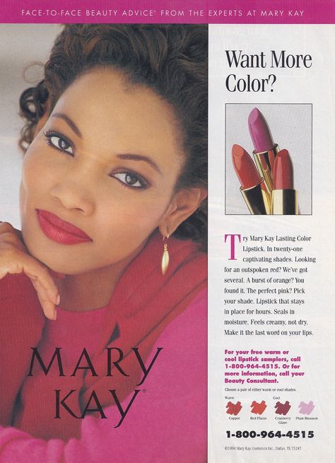 Garcelle Beauvais for Mary Kay in '94 Fascinating Womanhood, 90s Lipstick, 1940s Makeup, Makeup Advertisement, 90s Beauty, Lipstick Ad, Vintage Makeup Ads, 90s Winter, Garcelle Beauvais