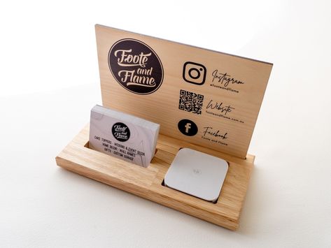 Business Card Holder with Square Reader holder and Mirror Feature Self Storage Signs, Logo Display Ideas, Business Card Holder Display, Market Signage, Business Card Stands, Business Card Display, Clear Business Cards, Stall Display, Craft Market Display