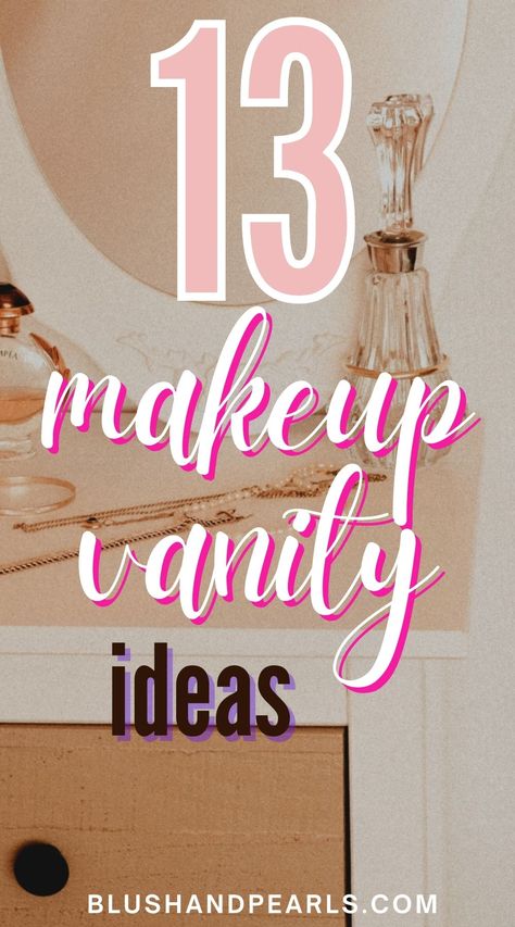 13 Makeup Vanity Table Ideas For Your Beauty Room. Looking to update your makeup organization and beauty room decor with a new makeup vanity table? Check out these makeup vanity table ideas from Ikea, Wayfair, Etsy and more for the most stunning diy vanity table looks. | vanity table ideas | makeup vanity table ikea | makeup vanity ideas | how to store makeup ideas | how to organize makeup storage | #makeupvanity Makeup Table Lighting Ideas, Diy Small Vanity Ideas, Bedroom Makeup Table Ideas, Makeshift Vanity Area, Shelves For Makeup Vanity, Desk Vanity Ideas Aesthetic, Easy Diy Makeup Vanity, Beauty Room Organization Makeup Storage, Guest Bedroom Vanity Ideas