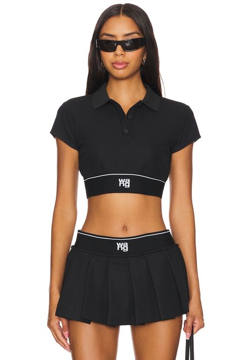 Alexander Wang Cheerleader Polo Top in Black | REVOLVE Designer Two Piece Set, Designer Fits Black Women, Women Style 2024, Alexander Wang Outfit, Alo Outfit, Black People Hair, Alexander Wang Top, Sleek Ponytail Hairstyles, Insta Outfits