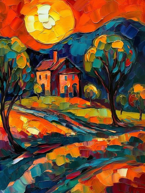 Fauvism Art Paintings, Fauvism Drawing, Fauvism Art Ideas, Juxtaposition Art, Fauvism Landscape, Fauvism Painting, Paint Practice, Fauvist Art, Fauvism Art