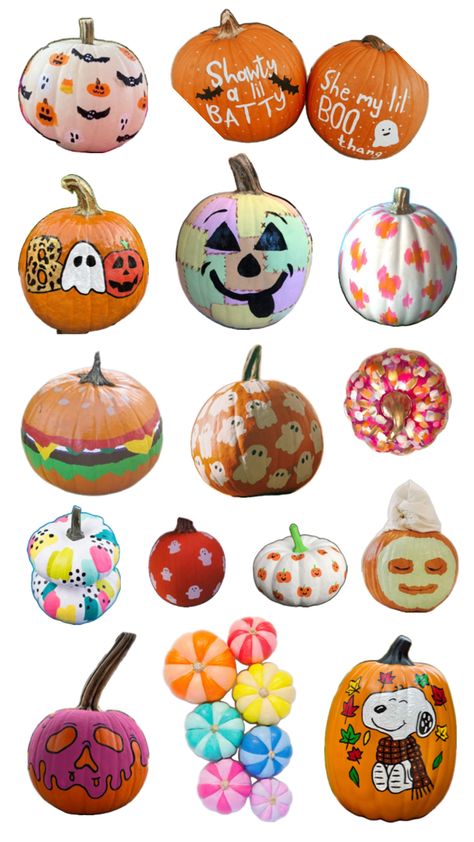 Large and mini pumpkin Cute Pumpkin Painting Ideas, Cute Pumpkin Painting, Halloween Pumpkin Painting Ideas, Halloween Pumpkin Painting, Painted Pumpkin Ideas, Creative Pumpkin Painting, Cute Pumpkin Carving, Traditional Halloween, Pumpkin Painting Ideas