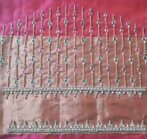 Silver Aari Work Blouse, Magam Work Designs, Lace Blouse Design, Mirror Work Blouse Design, Hand Work Design, Maggam Work Designs, Aari Blouse, Traditional Blouse Designs, Latest Model Blouse Designs