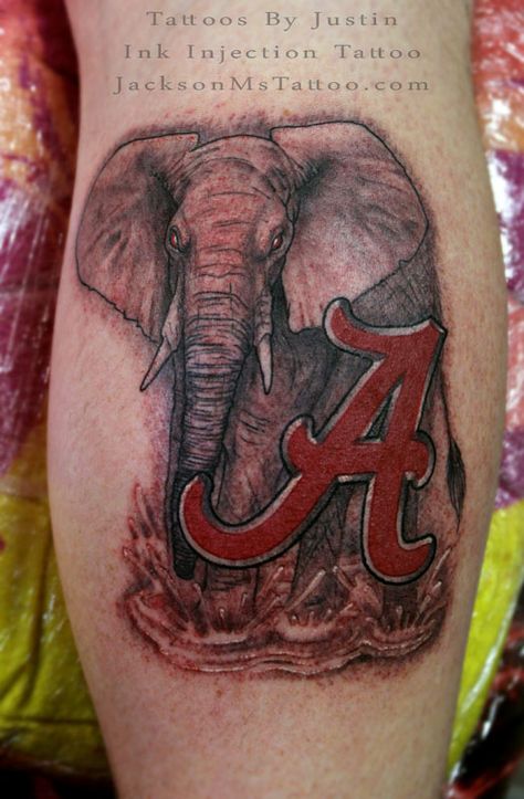 Alabama Elephant Tattoo, Alabama Crimson Tide Tattoos, Roll Tide Tattoos, Alabama Tattoo Ideas, Fletcher Tattoo, Tornado Tattoo, Ms Tattoos, Alabama Tattoos, Football Tattoo