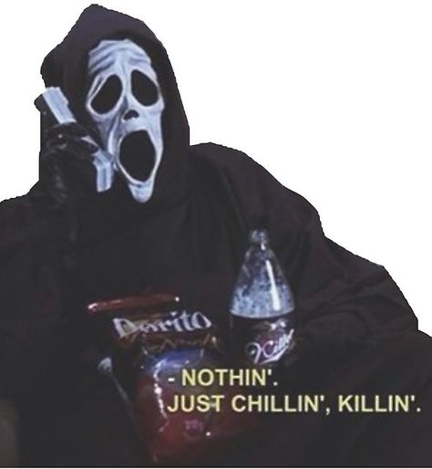 just chillin', killin' by kaileeremer Chillin Killin, Ghost Face Wallpaper Aesthetic, Hello Kitty Rooms, Iphone Wallpaper Glitter, Scream Movie, Halloween Wallpaper Iphone, Iphone Wallpaper Tumblr Aesthetic, Killin It, Iphone Wallpaper Vintage