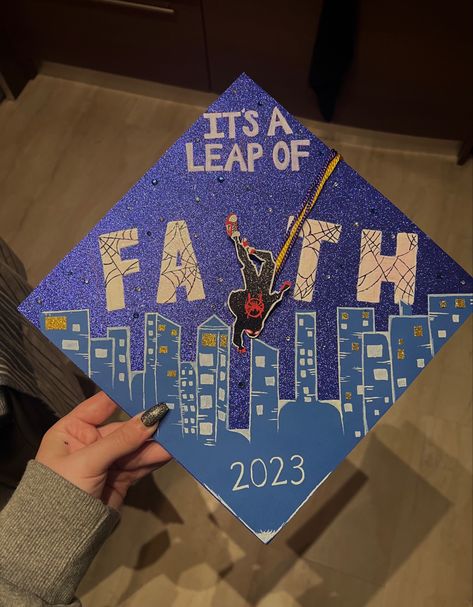 Miles Morales Its A Leap Of Faith, Miraculous Ladybug Graduation Cap, Men’s Graduation Cap Decoration, Superhero Graduation Cap, Spiderman Grad Caps, Spiderverse Graduation Cap, Spider Man Grad Cap, Miles Morales Grad Cap, Miles Morales Graduation Cap