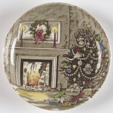 Johnson Brothers Merry Christmas Coaster Johnson Brothers China, Christmas Tree And Fireplace, Christmas In England, Candles In Fireplace, Brother Christmas, Christmas China, Traditional Christmas Tree, Christmas Coasters, Johnson Bros