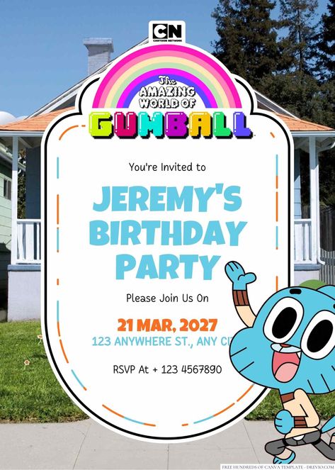 Awesome 18+ The Amazing World of Gumball Canva Birthday Invitation Templates Get ready to party with the amazing cast of The Amazing World of Gumball! Whether you're planning a birthday bash or just a fun get-together with friends, custom Gumball birthday invitations are a gre... The Amazing World Of Gumball Party, Gumball Party, Amazing World Of Gumball, Create Invitations, World Of Gumball, The Amazing World Of Gumball, 6th Birthday Parties, Party Venues, 6th Birthday