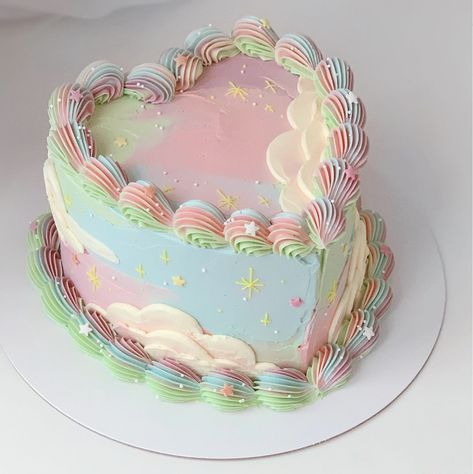 Vintage Birthday Cakes, Heart Cakes, Creative Birthday Cakes, Pretty Birthday Cakes, Cute Birthday Cakes, Heart Cake, Cute Desserts, Rainbow Cake, Vintage Cake