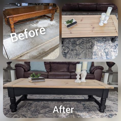 Coffee Table And End Tables Makeover, Coffee Table Into Bench, Black Farmhouse Coffee Table, Coffee Table Redo Ideas, Refurbish Coffee Table, Coffee Table Refurbished, Coffee Table Stain Ideas, Refinish Coffee Table, Black Stained Coffee Table