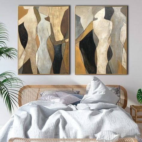 Original Oil Painting Canvas Figurative Wall Art Abstract - Etsy UK Abstract Shapes Painting, Gold Leaf Artwork, Shapes Painting, Diptych Painting, Diptych Wall Art, Painting Gold Leaf, Leaf Artwork, Reflection Painting, Silhouette Wall Art