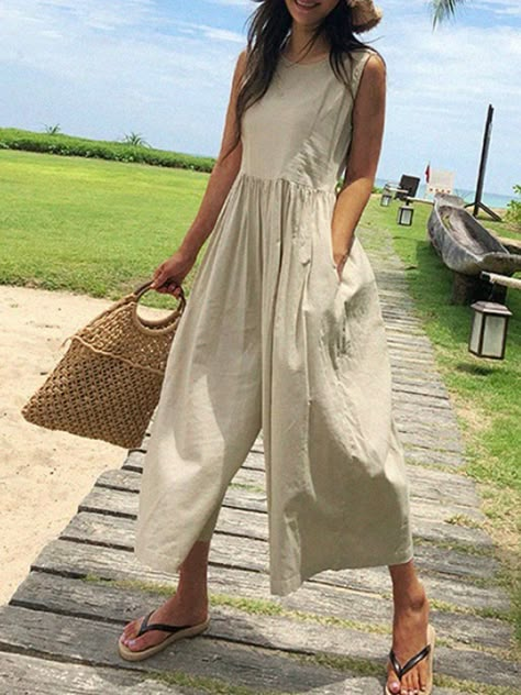 Jumpsuit Outfit Casual, Boho Mode, Colorful Jumpsuit, Jumpsuit Outfit, Linen Casual, Casual Jumpsuit, Jumpsuit Fashion, Sleeveless Jumpsuits, Boho Stil