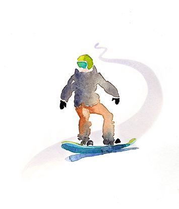 Snowboarding Illustration, Snowboarding Art, Ski Drawing, Snowboard Art, Ski Art, Watercolor Birthday Cards, Bunny Painting, Silhouette Painting, Illustration Work