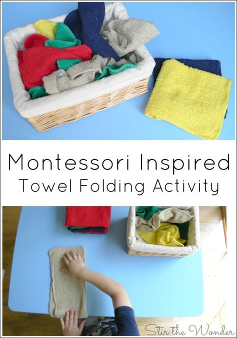 Teaching toddlers and preschoolers to fold towels is a simple practical life skill they can easily learn with a Montessori Inspired Towel Folding Activity. Fold Towels, Towel Folding, Practical Life Activities, Montessori Lessons, Montessori Homeschool, Montessori Practical Life, Montessori Toddler Activities, Life Skills Activities, Montessori Preschool