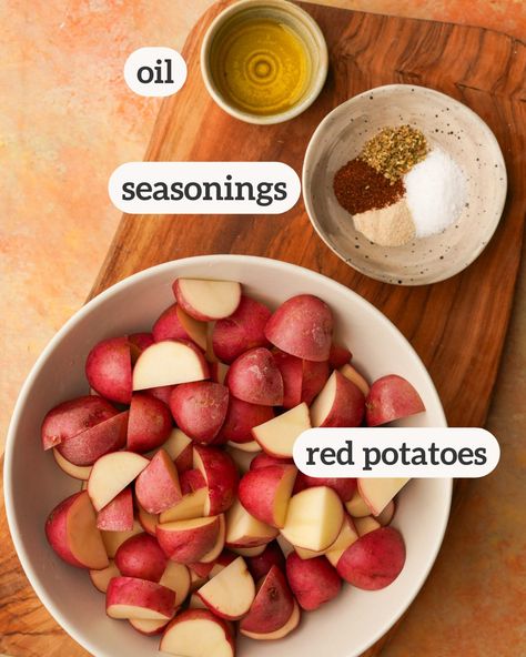 Make Air Fryer Red Potatoes for a quick and easy side dish. Toss red potatoes in a delicious seasoning blend and then air fry until crisp on the outside and soft on the inside. Air Fried Red Potatoes, Air Fryer Red Skin Potatoes, Air Fryer Baby Red Potatoes, Roasted Red Potatoes Air Fryer, Red Potato Recipes Air Fryer, Air Fryer Red Potato Recipes, Red Potatoes In Air Fryer, Red Potatoes Recipes, Red Potato Recipe