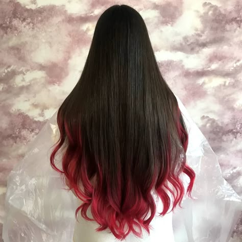 Red and Black Hair: Ombre, Balayage & Highlights Shay Hair, Black Hair With Blonde Highlights, Red Hair Tips, Red Hair With Highlights, Dyed Tips, Black Red Hair, Color For Black Hair, Red Ombre Hair, Dip Dye Hair