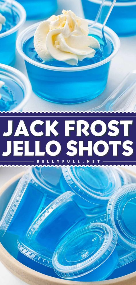 These Jack Frost Jello Shots mimic the classic Jack Frost cocktail in beautiful color and tropical taste. Made with just 5 ingredients including two different types of rum, they’re super fun and perfect for a winter holiday party! Homemade Jello Shots, Hello Shots Christmas, Eggnog Jello Shots, Jell-o Shot Christmas Tree, Best Tasting Jello Shots, Classy Jello Shots, Jack Frost Jello Shots, Jello Shots Whipped Vodka, Peach Ring Jello Shots