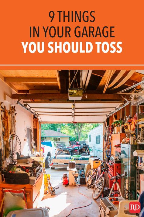 Tossing things in your garage when you no longer need them is fairly easy—but what happens when your garage is now a cluttered messThat's when it's time to start tossing things out insteadgarage junk cleanout clean getridof toss Garage Organization Cheap, Declutter Garage, Garage Storage Plans, Garage Hacks, Garage Clutter, Diy Garage Work Bench, Garage Wall Storage, Garage Storage Inspiration, Diy Garage Storage Cabinets