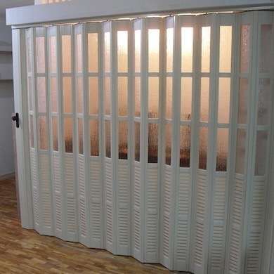 Accordion Door Pocket Door Alternative, Accordion Glass Doors, Accordian Door, Door Alternatives, Space Saving Doors, Accordion Door, Accordion Doors, Room Divider Doors, Modern Barn Door