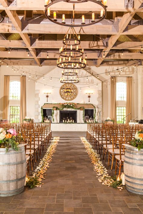 Rustic chic indoor winery wedding ceremony #wedding #weddings #weddingideas #aislesociety #engaged #weddingtrends Wedding Venues Maryland, Winery Wedding Ceremony, Wedding Officiant Script, Virginia Winery Wedding, Rustic Chic Design, Candlelit Wedding, Wedding Venues In Virginia, Inexpensive Wedding Invitations, Virginia Wineries