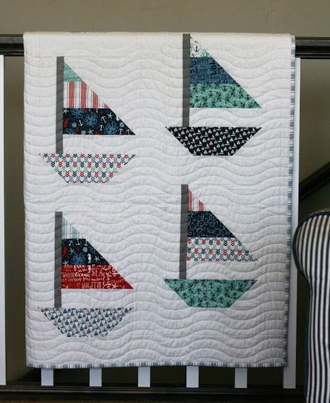 By The Sea Project Tour + Smooth Sailing (A New Pattern) Sailboat Quilts, Sailboat Baby Quilt, Boat Quilt, Nautical Quilt, Sea Quilt, Baby Boy Quilts, Childrens Quilts, Heirloom Quilt, Smooth Sailing