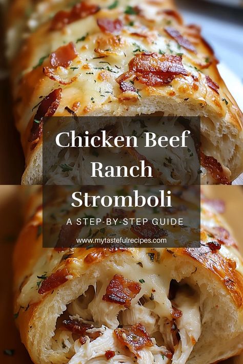 Looking for an easy dinner idea? This Chicken Beef Ranch Stromboli is your answer! Stuffed with delicious meats and melty cheese, it’s a fun twist on classic Italian flavors. Perfect for busy weeknights! Meatball Bake, Melty Cheese, Chicken Bacon Ranch, Bacon Ranch, Delicious Chicken, Evening Meals, Dinner Idea, Chicken Bacon, Classic Italian