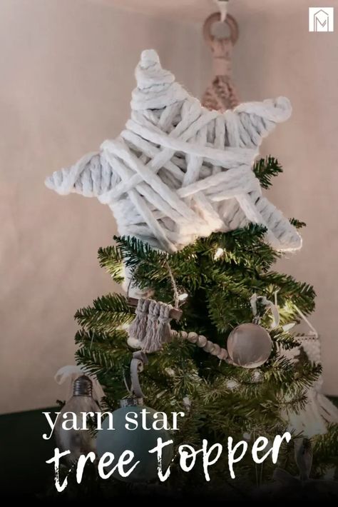 Transform your holiday decor with this easy and budget-friendly craft project. Create a stunning Christmas tree star using just yarn and cardboard. This simple tutorial is perfect for adding a personal touch to your tree topper, making your festive season even more special. Burlap Christmas Tree Topper, Diy Star Topper, Paper Tree Topper Diy, Diy Felt Tree Topper, How To Make A Star For Christmas Tree, Diy Tree Star Topper, Handmade Tree Topper, Diy Christmas Star Topper, Diy Tree Toppers Christmas