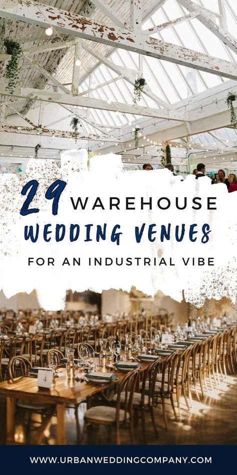 Looking for an industrial style wedding venue? Then check out these 29 warehouse wedding venues. Industrial wedding venue ideas. Warehouse Wedding Reception Decor, Warehouse Wedding Reception, Brick Wedding Venue, Urban Style Wedding, Industrial Style Wedding, Industrial Wedding Reception, Event Venue Design, Industrial Wedding Decor, Wedding Venues Unique