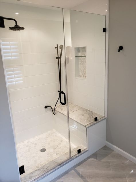 Undermount Tub, Shower Threshold, Shower Cabinets, Tub Enclosures, Standing Shower, Glass Shower Door, White Bathroom Decor, Frameless Shower Enclosures, Master Shower