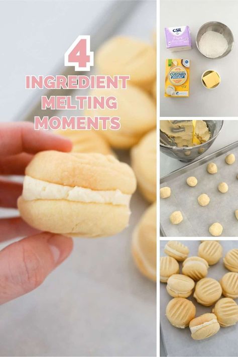 Melting Moments Recipe, Melting Moments Biscuits, Melting Moments Cookies, Melting Moments, Custard Powder, Butter Icing, Sugar Icing, Christmas Food Gifts, 4 Ingredient