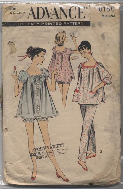 Advance 8150 sewing pattern Loungewear Set Pattern, Vintage Pijama, 50s Pajamas Vintage, 1940s Pajamas, 60s Nightwear, 70s Pyjamas, Vintage Pajamas Aesthetic, 50s Nightgown, Nightgown Sewing Pattern