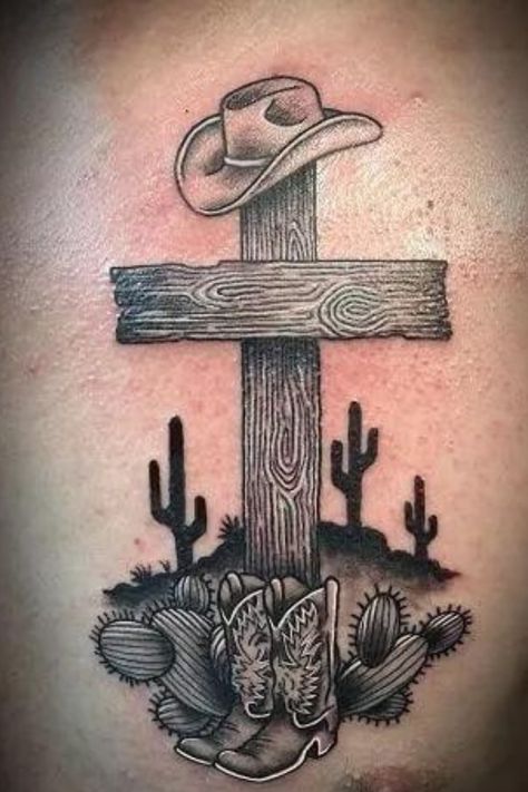 Cowboy Boots And Angel Wings Tattoo, Western Brand Tattoo Ideas, Men Country Tattoos, Western Biblical Tattoos, Praying Cowboy Tattoo, Cowboy Hat With Feather Tattoo, Tattoo Ideas For Men Country, Cowboys And Angels Tattoo, Western Tattoo For Men